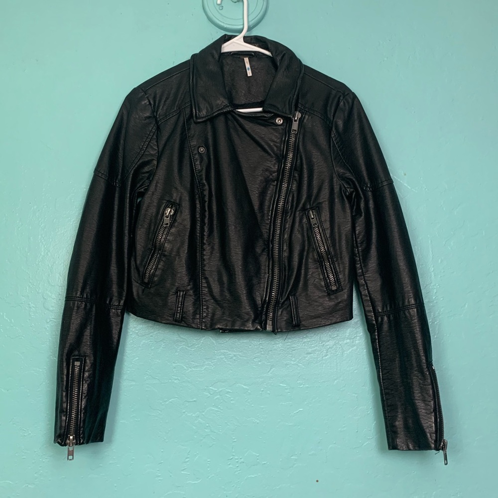 Free People Faux Leather Cropped Moto Jacket